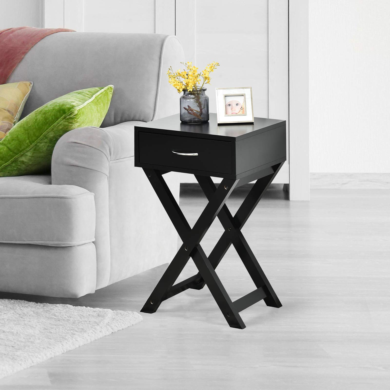 Giantex Nightstand with Drawer X-Shaped Design Sofa Side Table