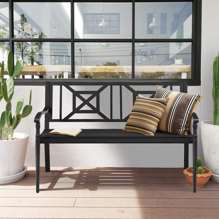 Giantex Elegant Loveseat w/Decorative Backrest & Ergonomic Armrest for Outdoor Garden, Backyard, Lawn, Porch, Path (Black)