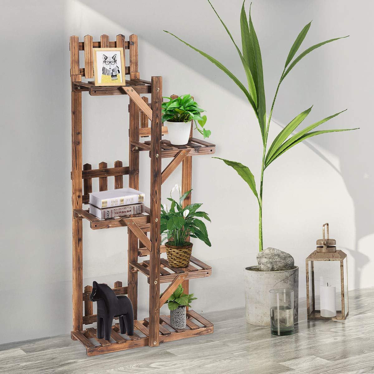 Giantex Wood Plant Stand Rack 5 Tier 6 Potted