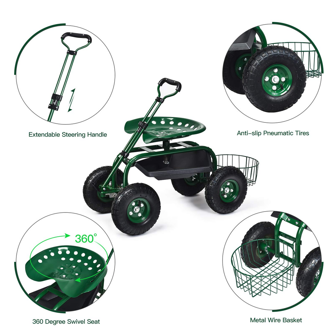 4-Wheel Garden Workseat with Storage Basket - Giantex