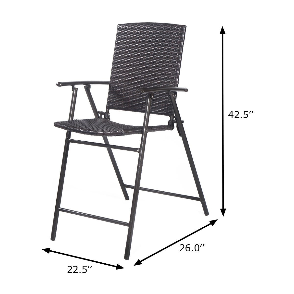 Giantex Folding Wicker Rattan Bar Chairs Tall Stool with Back Steel Frame
