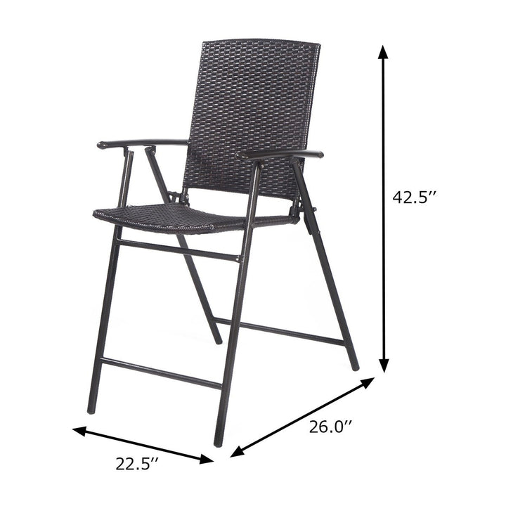 Giantex Folding Wicker Rattan Bar Chairs Tall Stool with Back Steel Frame