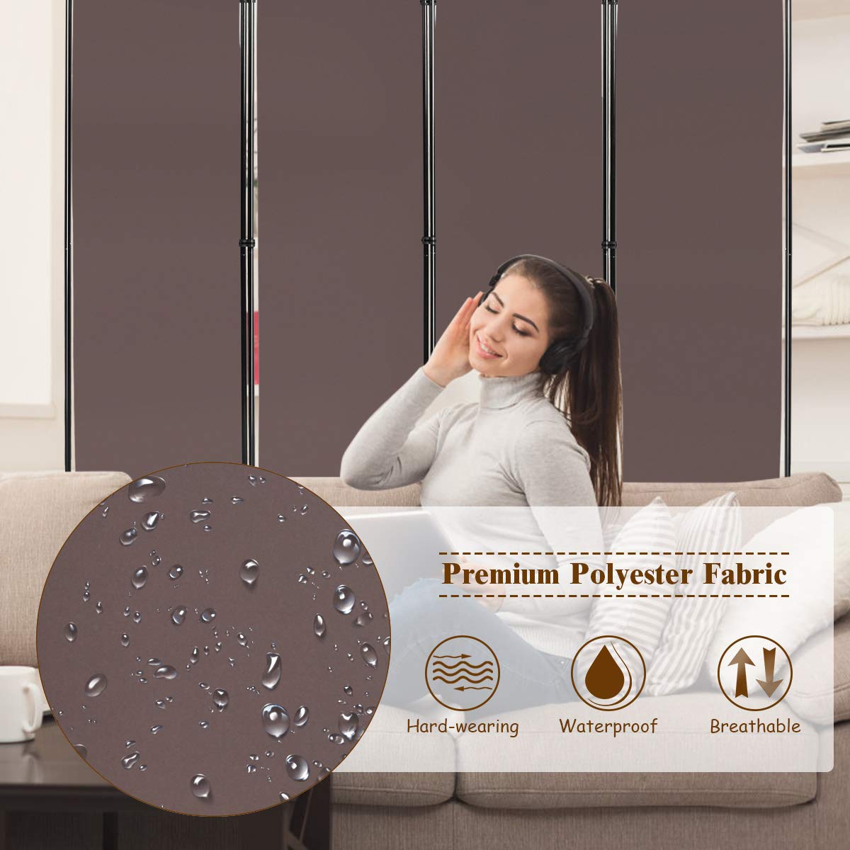 Giantex 4 Panel Room Divider, 5.6 Ft Folding Privacy Screen with Adjustable Foot Pads (Coffee) - Giantexus