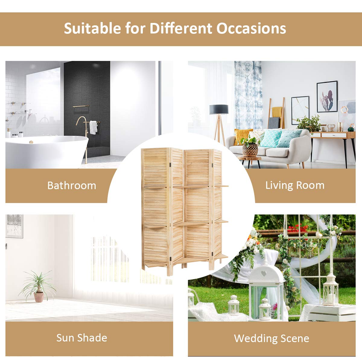 Giantex 4 Panel 5.6 Ft Tall Wood Room Divider