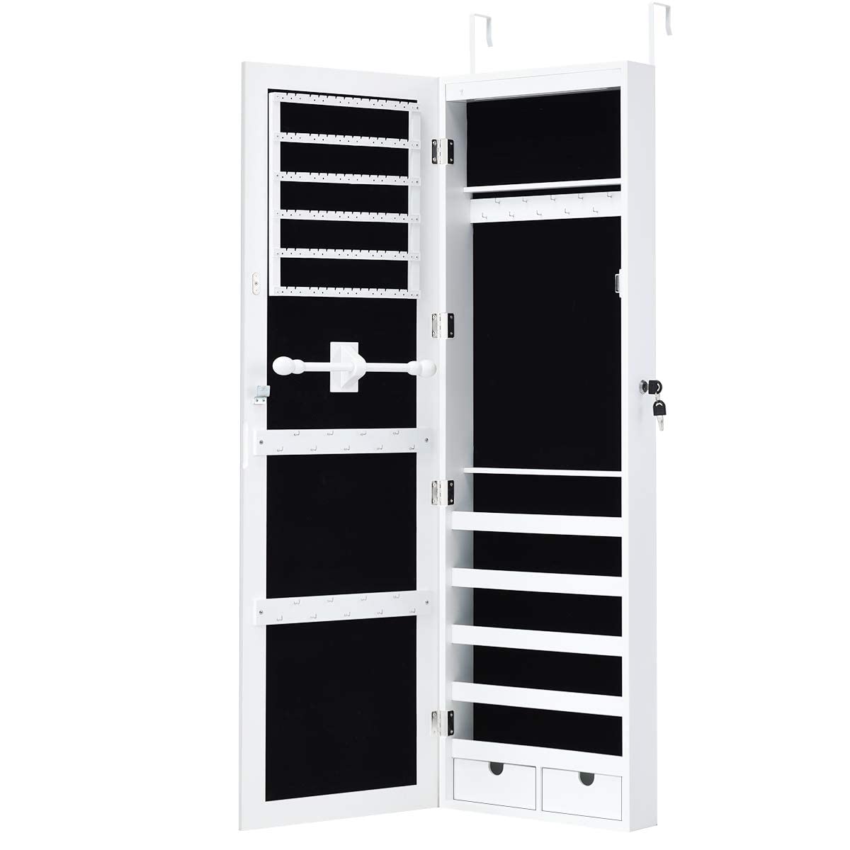 Giantex Wall Door Mount Jewelry Armoire Cabinet with 15 LED Lights, Lockable Hanging Jewelry Cabinet Organizer with Large Storage Capacity