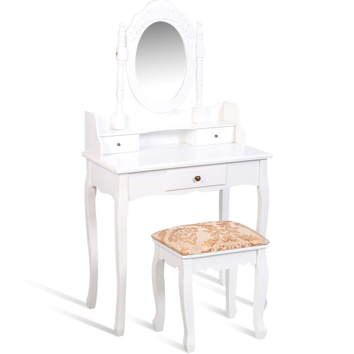 Giantex Bedroom Bathroom Makeup Table with Rotatable Mirror for Girls Women (White)