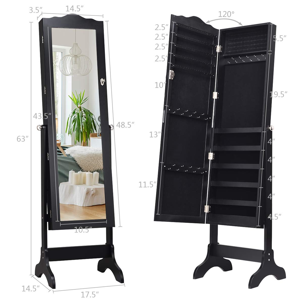 Giantex Jewelry Cabinet Armoire Lockable with Mirror