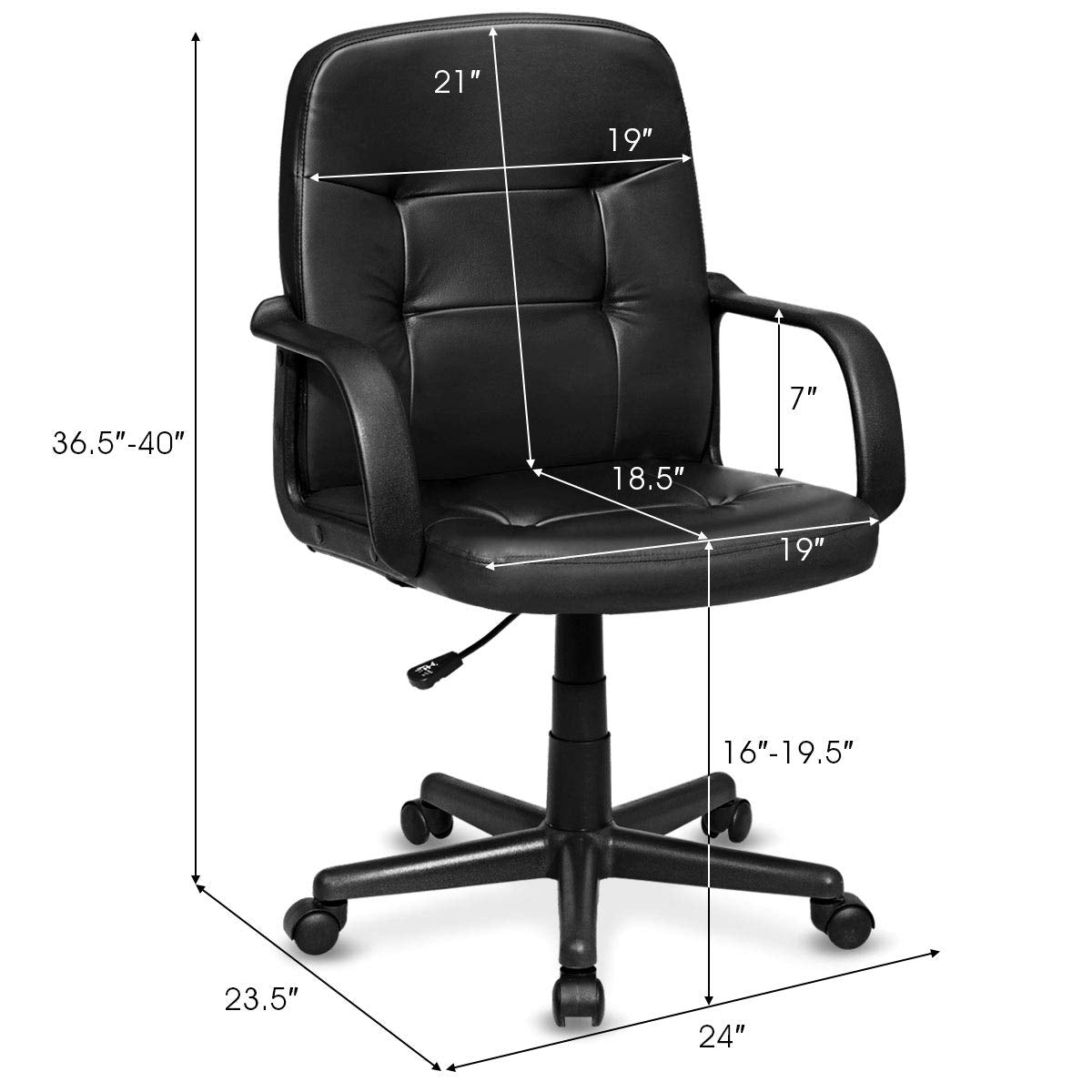 Giantex Ergonomic Office Chair Black Mid-Back Leather Computer Desk Chair with Arms