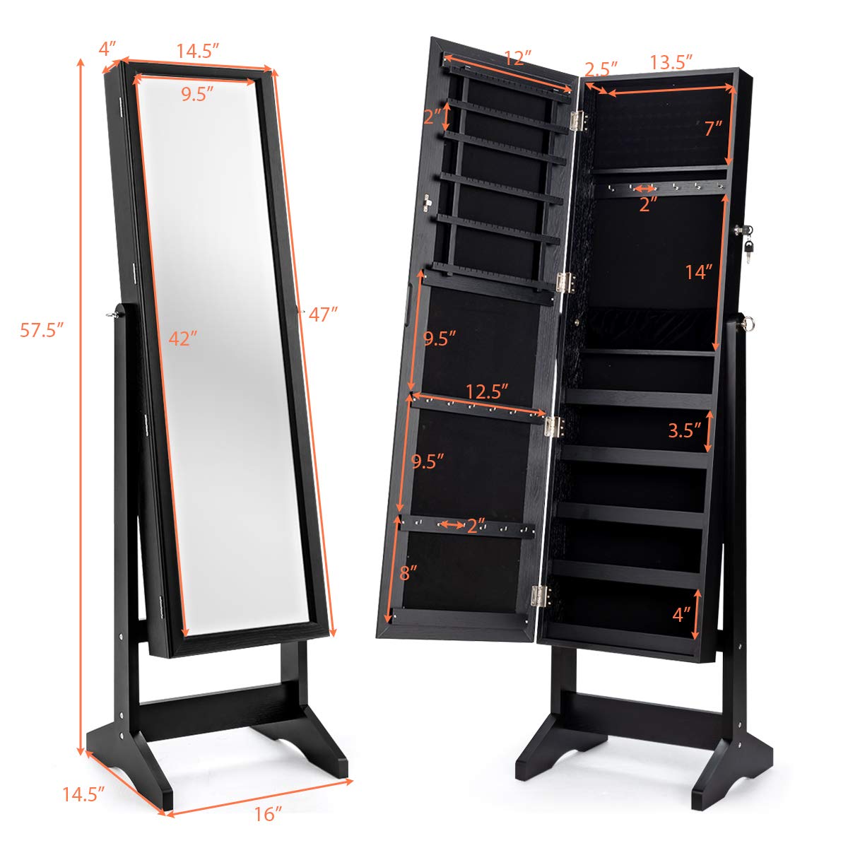 CHARMAID Freestanding Lockable Jewelry Organizer Box with Large Storage Capacity