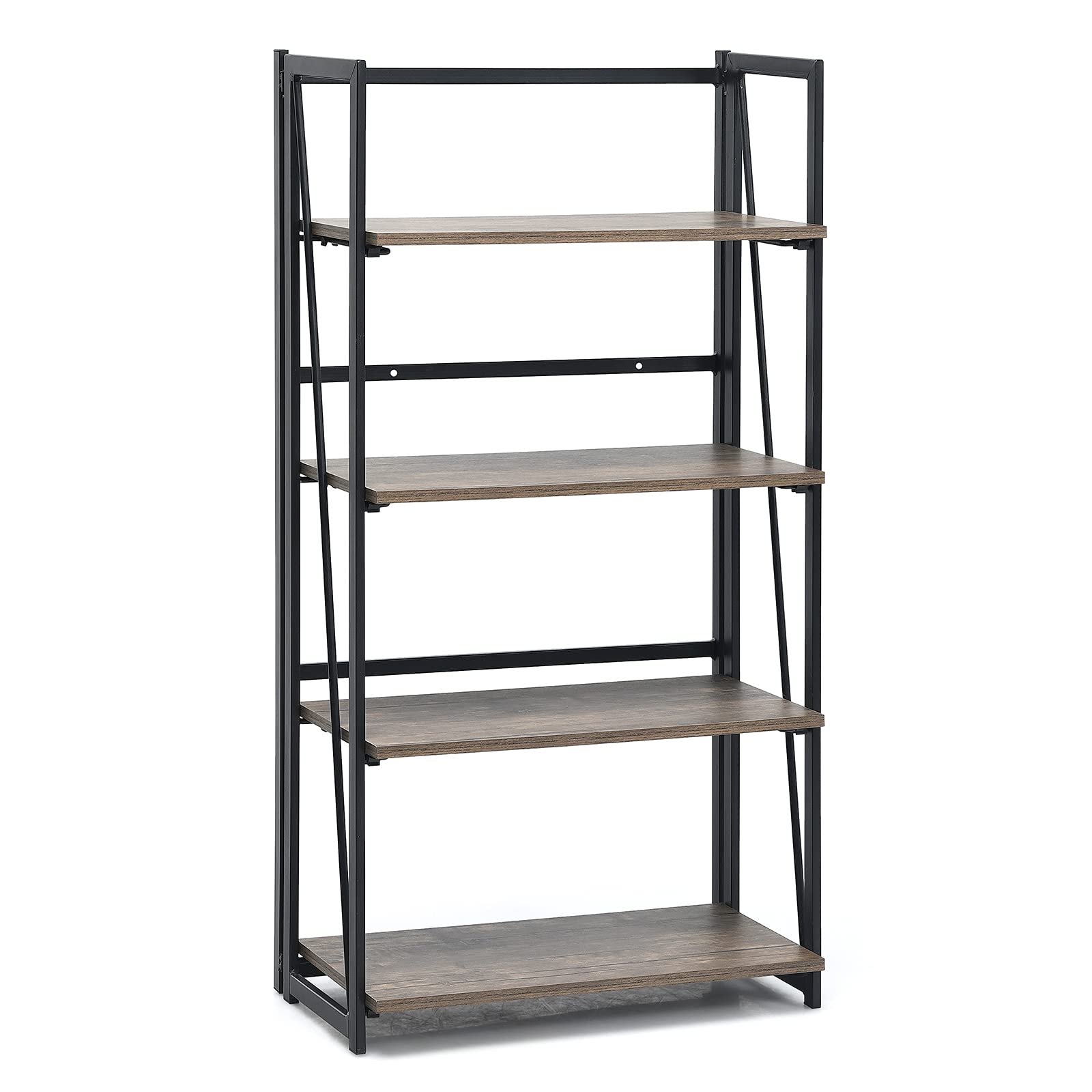 Giantex 4-Tier Bookshelf, No-Assembly Folding Industrial Storage Shelves w/ Anti-Tipping Wall Bolt