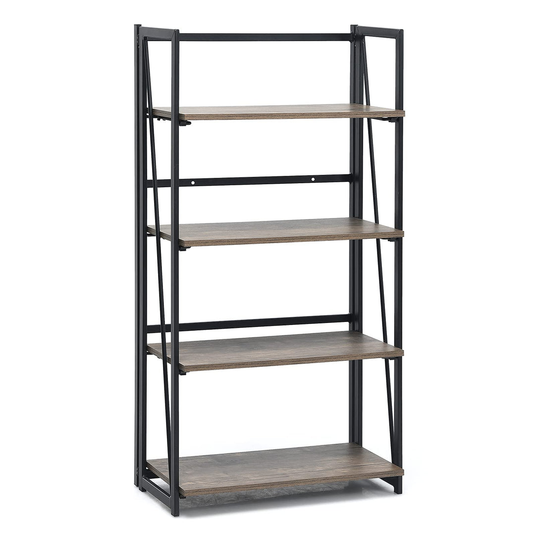 Giantex 4-Tier Bookshelf, No-Assembly Folding Industrial Storage Shelves w/ Anti-Tipping Wall Bolt