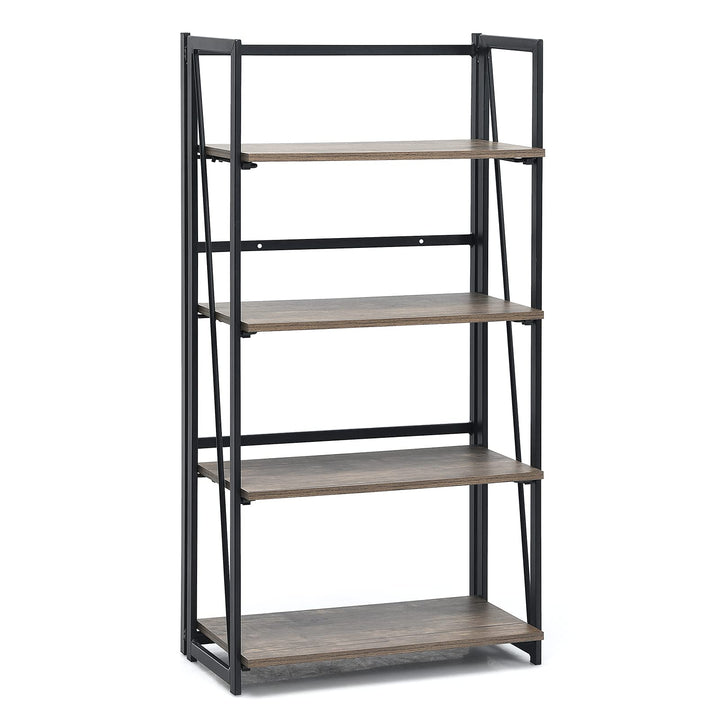 Giantex 4-Tier Bookshelf, No-Assembly Folding Industrial Storage Shelves w/ Anti-Tipping Wall Bolt