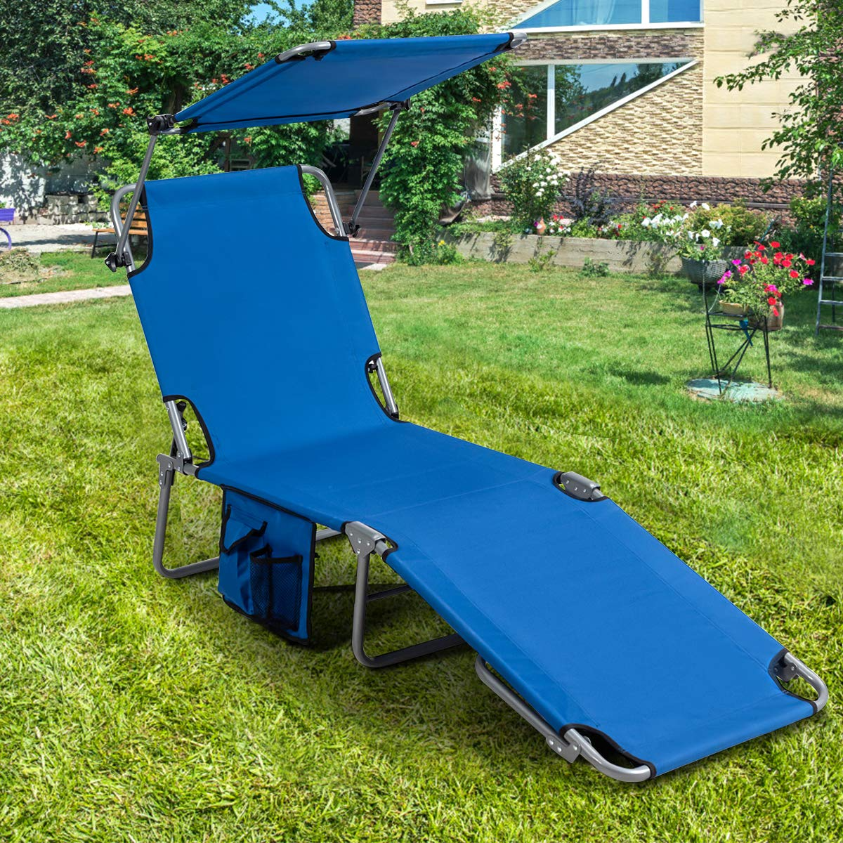 Giantex Lounge Chaise Chair Position and Shade Adjustable W/Canopy and Storage Pocket