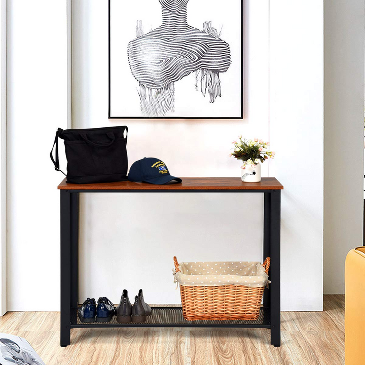 Giantex Console Sofa Table Wood W/Adjustable Feet and Storage Shelf