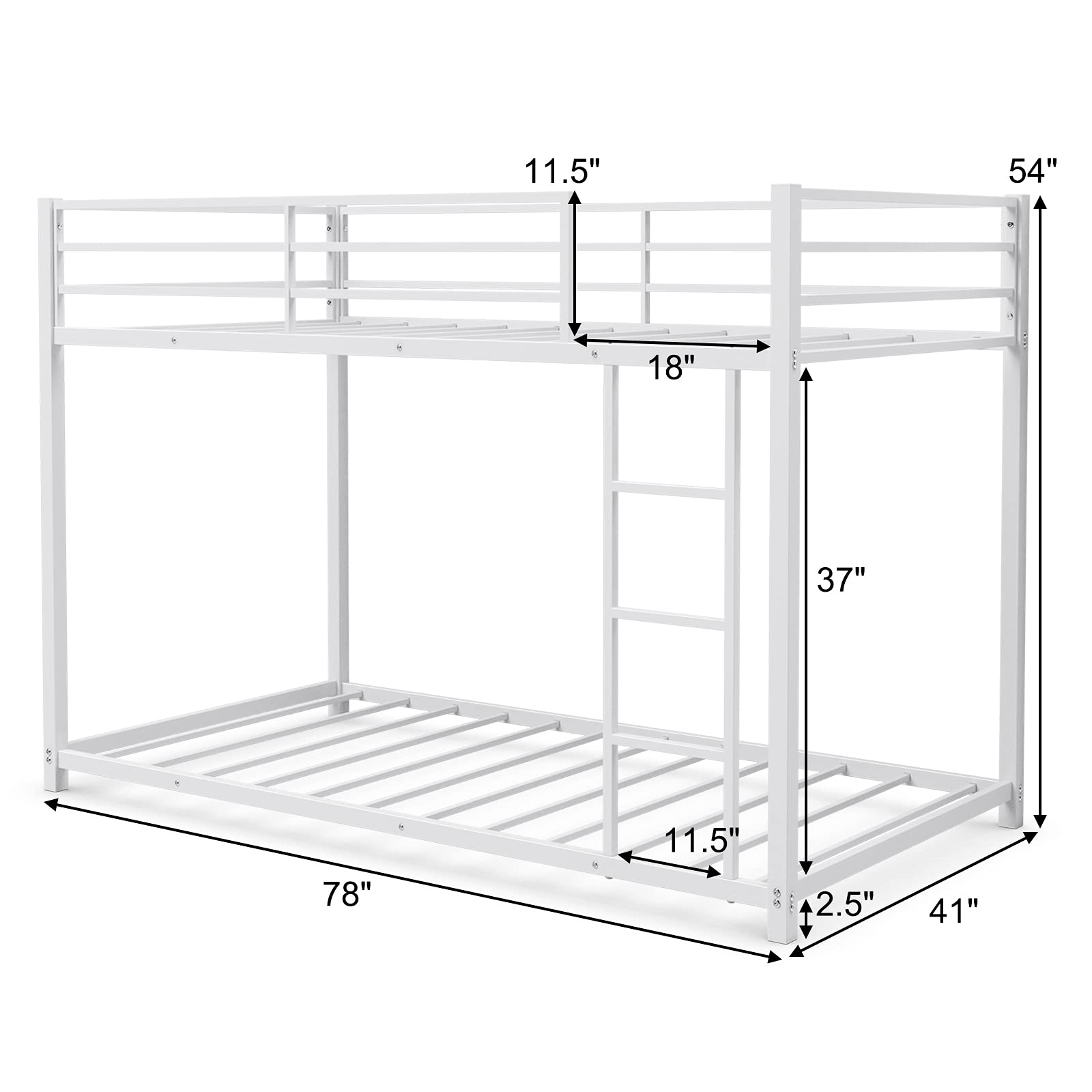 Classic Bunk Bed Frame with Safety Guard Rails & Side Ladder