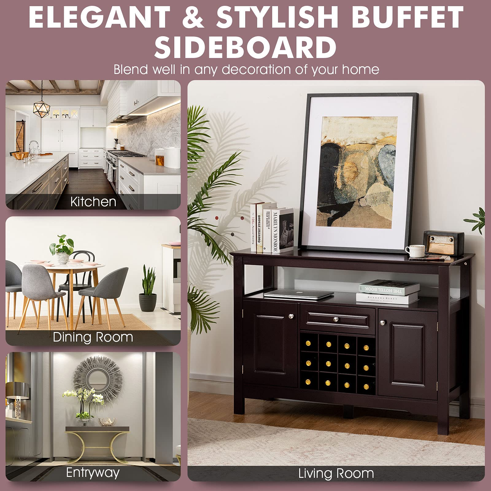 Giantex Buffet Sideboard Wood Storage Cabinet Kitchen Cupboard Dining Room
