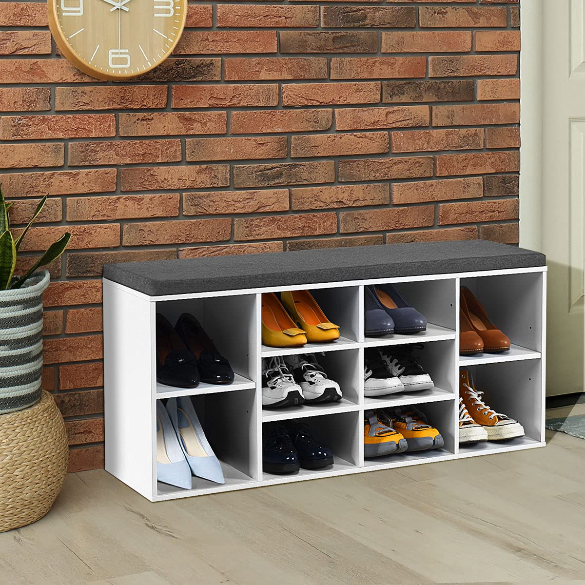 Giantex Shoe Storage Bench with Cushion, Entryway Shoe Rack Bench