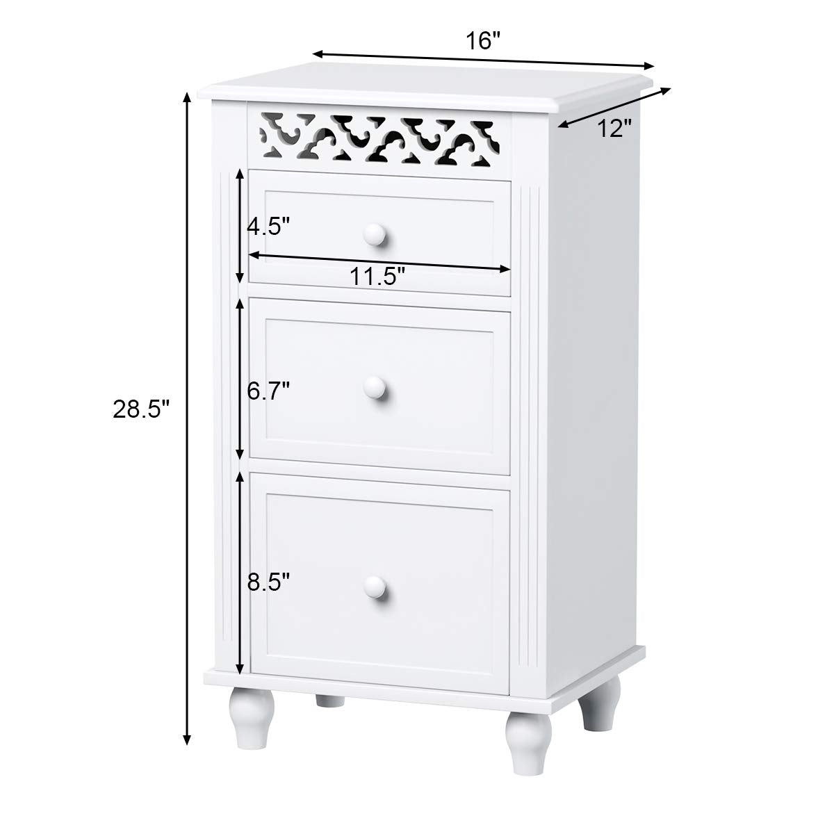 Giantex Storage Floor Cabinet W/ 3 Drawers Wood Bathroom Cupboard Organizer