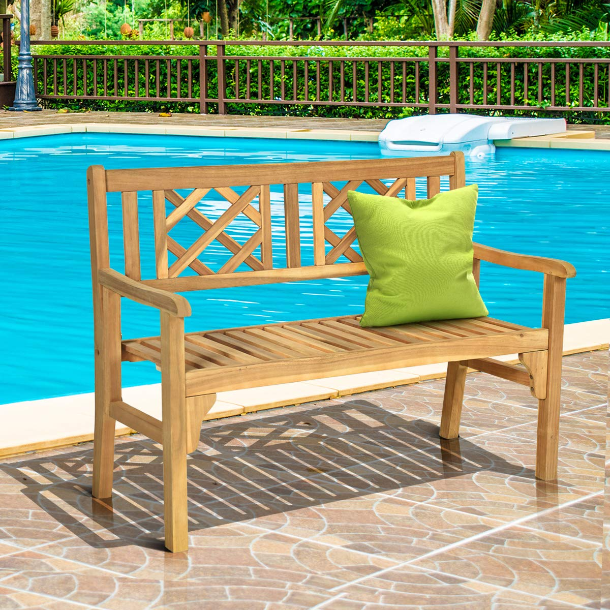 Giantex Patio Wooden Bench, 4 Ft Foldable Acacia Garden Bench (Teak)