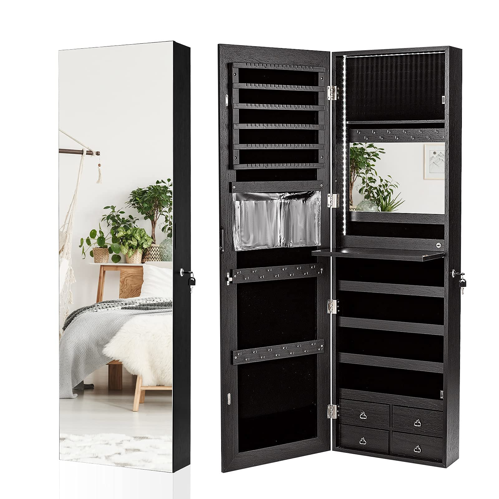 CHARMAID LED Strip Jewelry Armoire with 47.2" H Full Length Mirror