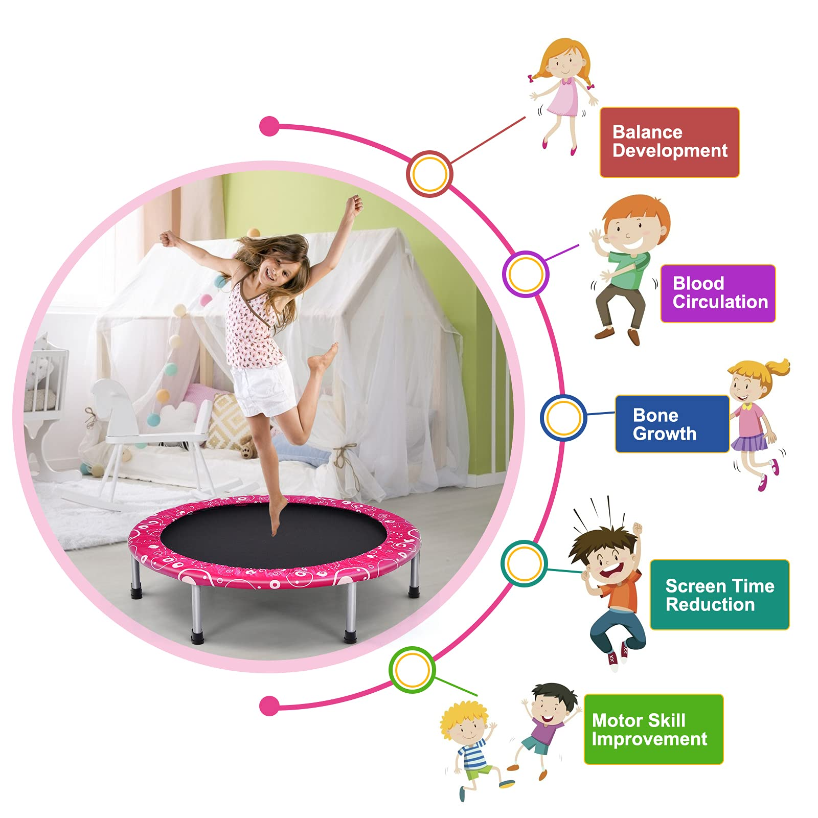 36-Inch Mini Kids Trampoline with Foamed Handle