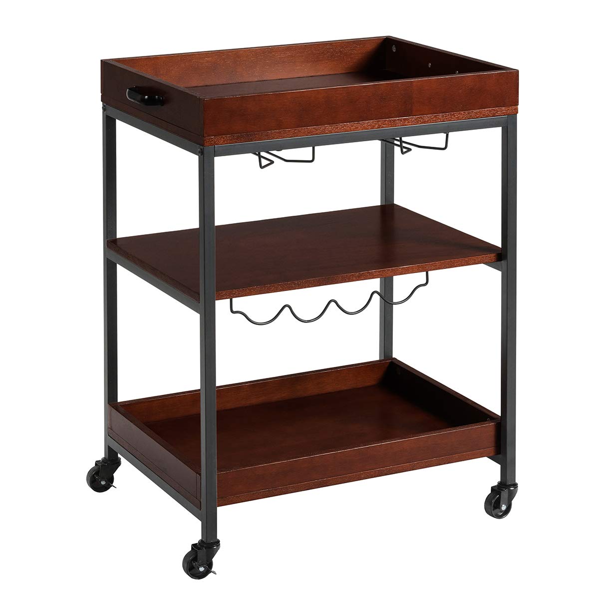 Giantex Kitchen Island Cart Rolling Industrial Style, Rustic Brown