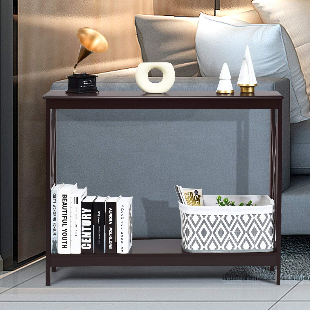 Giantex Console Table 2-Tier with Storage Shelf,X-Design Bookshelf