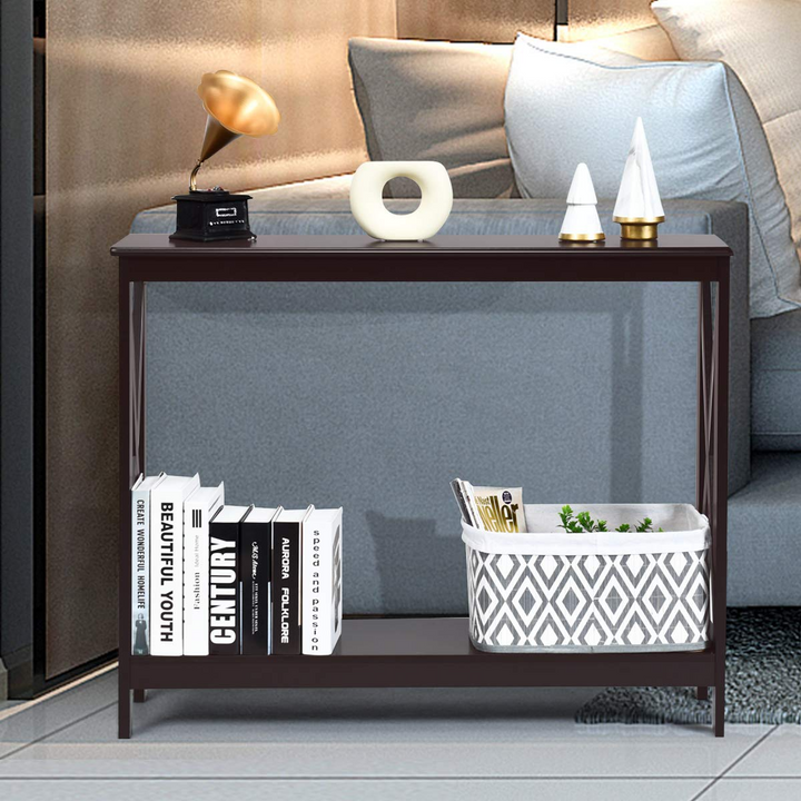 Giantex Console Table 2-Tier with Storage Shelf,X-Design Bookshelf