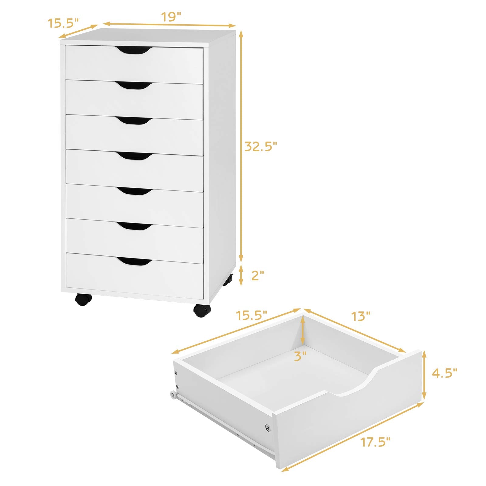Giantex Drawers Cabinet Mobile Lateral Filing Organizer with 7 Drawers and Wheels Mobile Side Cabinet Chest