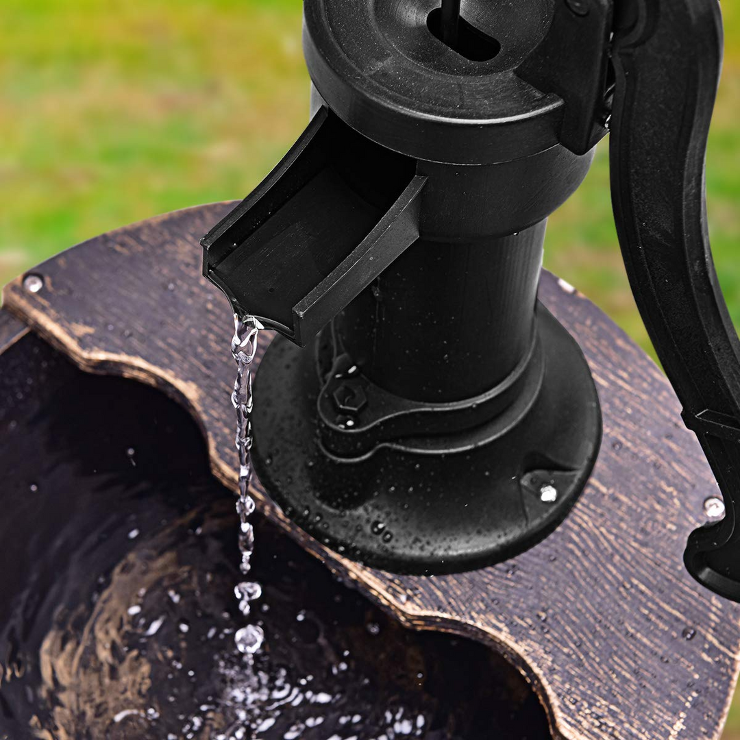 Giantex 2-Tier Rustic Barrel Waterfall Fountain with Pump