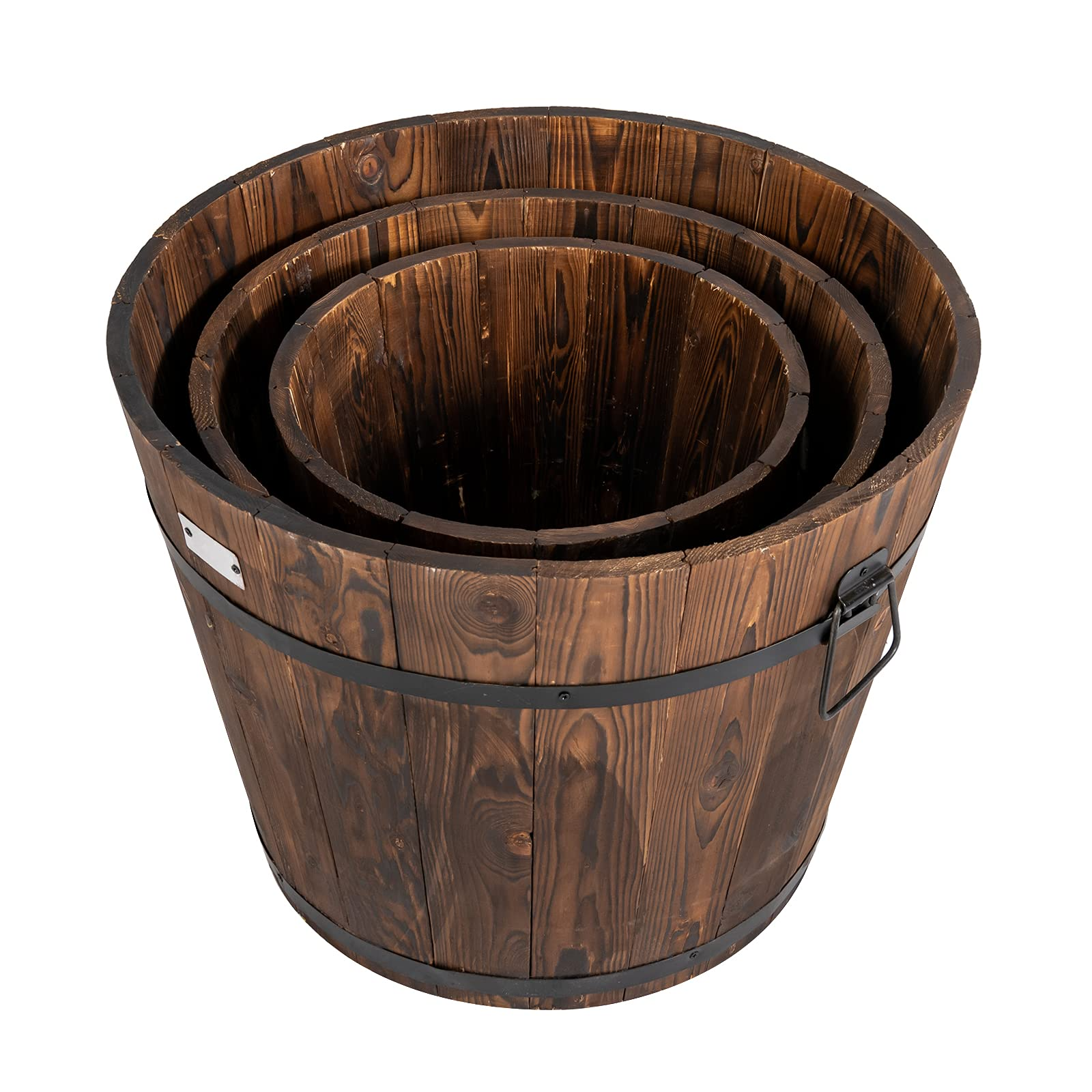 3 Pieces Wood Bucket Raised Beds for Plants Herbs Veggies