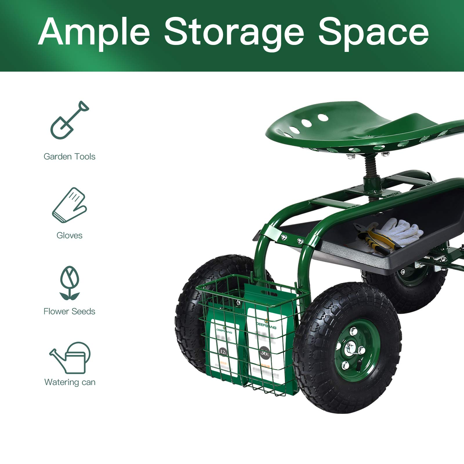 Giantex Mobile Garden Workseat, Lawn Wagon Cart (Green)