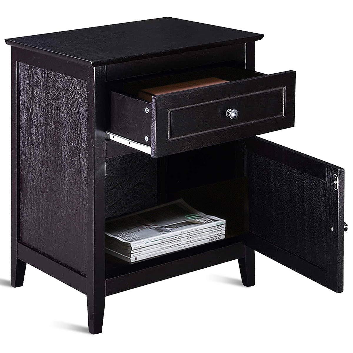 Giantex Wooden End Table with Drawer and Cabinet Bedside Sofa Table for Living Room, Bedroom