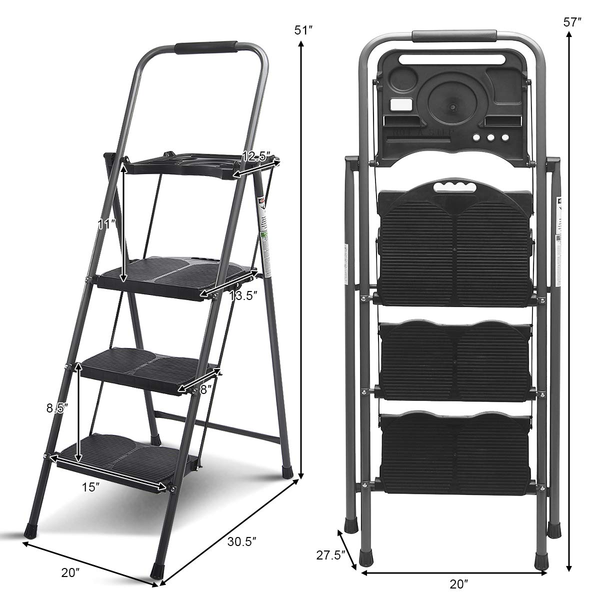 Giantex 3 Step Ladder Folding Ladder Stool with Tool Platform 330 LBS Capacity Space Saving Foldable Ladder W/Tray