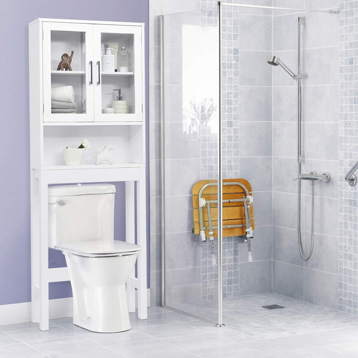 Giantex Over-The-Toilet Storage Cabinet W/Tempered Glass Doors, 3-Position Adjustable Shelf