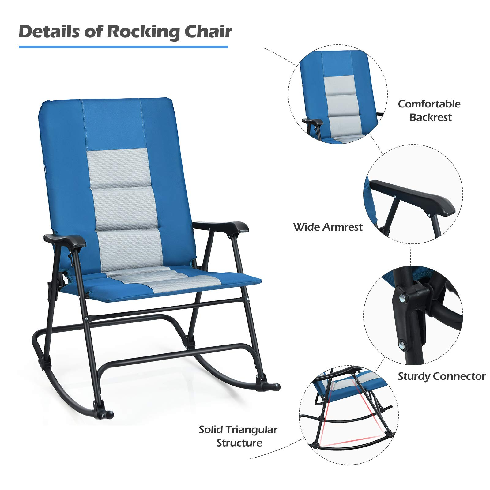 Giantex Camping Rocking Chair Fold-able Oversized with Padded Armrest and Seat