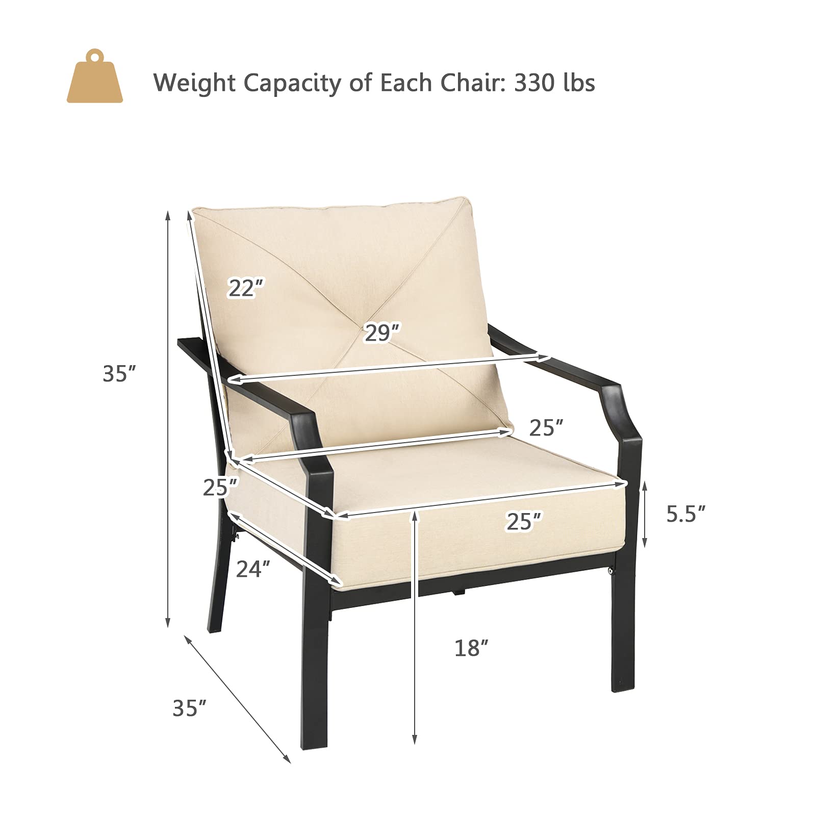 Giantex Bistro Dining Chairs Iron-Frame Lawn Chairs for Porch Backyard Garden Balcony