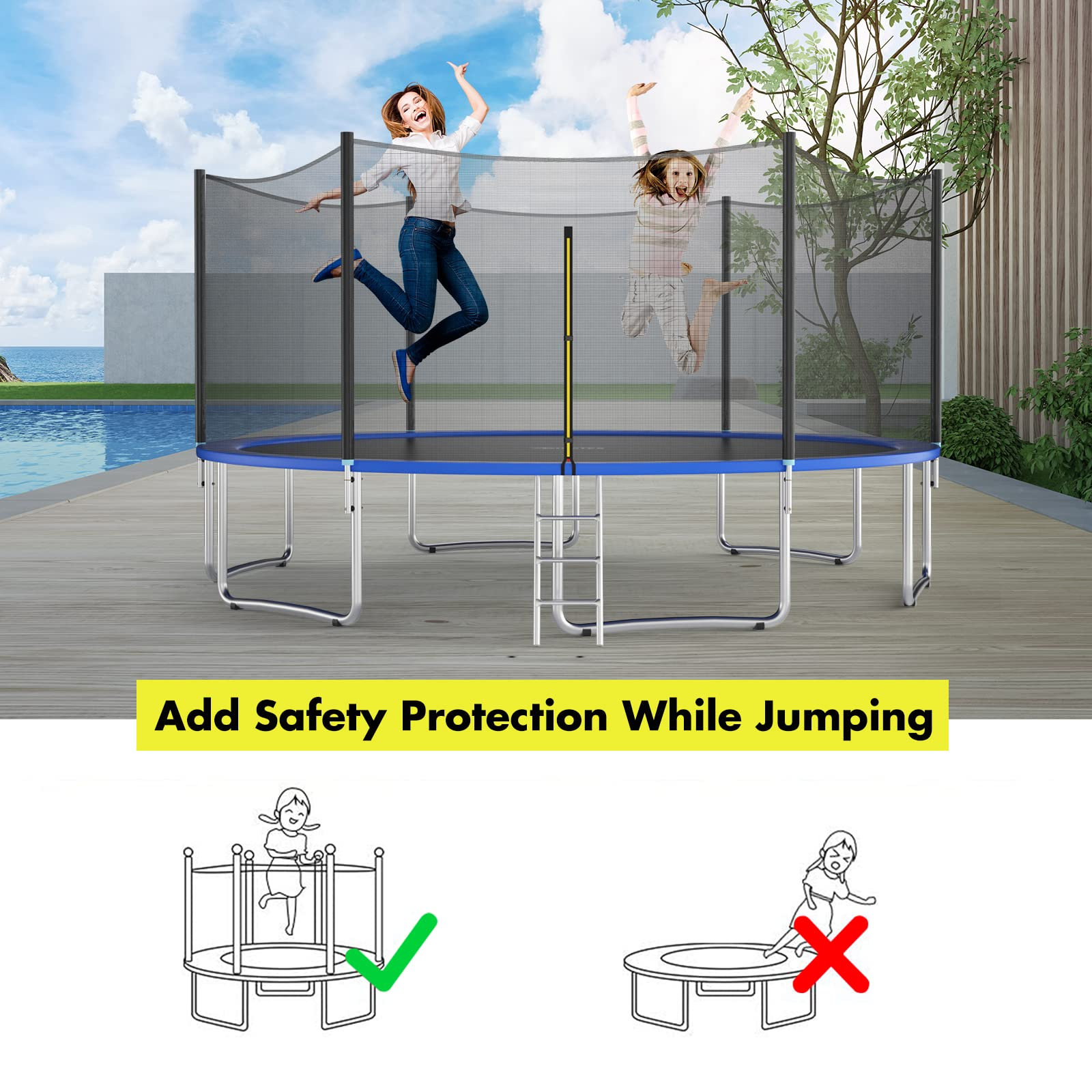 Giantex Trampoline Safety Net, 8 10 12 14 15 16Ft Weather-Resistant Replacement Enclosure Net for Round Frame
