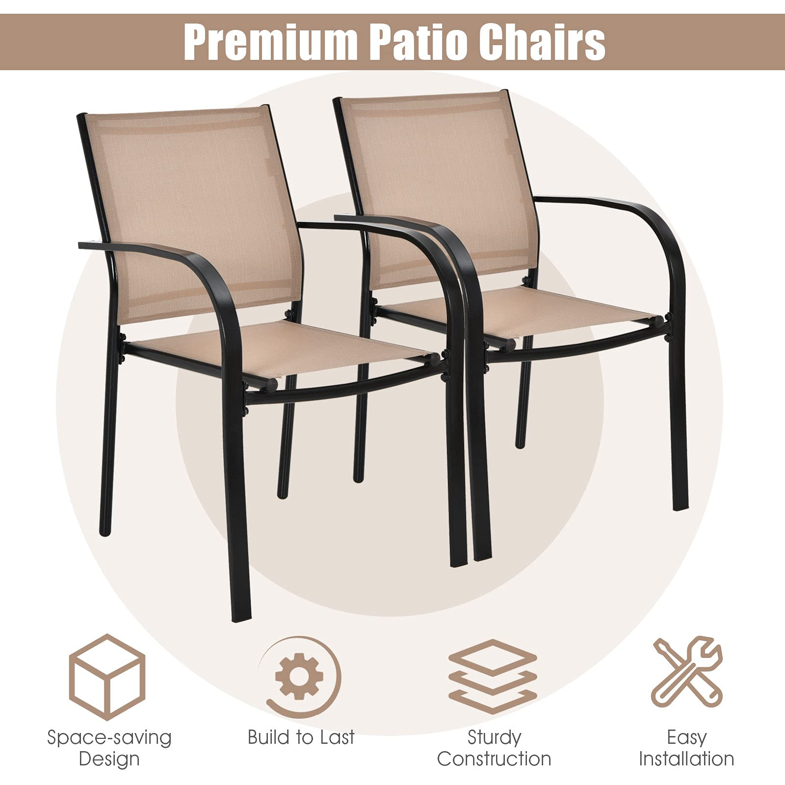 Comfortable 2 Pack Bistro Chairs for Porch Garden Backyard Poolside