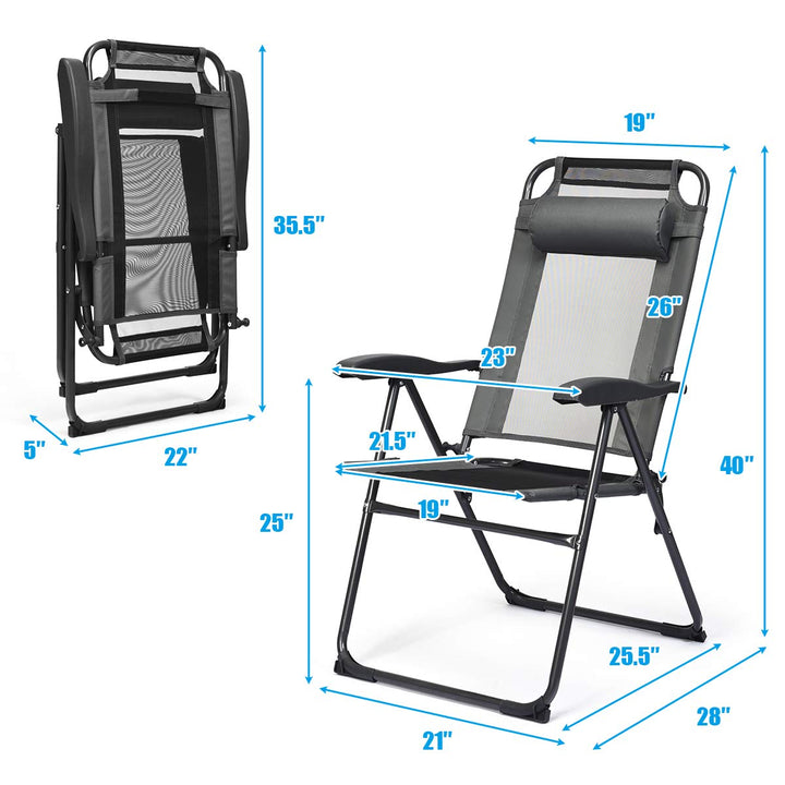 Giantex Set of 2 Patio Dining Chairs, Folding Lounge Chairs with 7 Level Adjustable Backrest