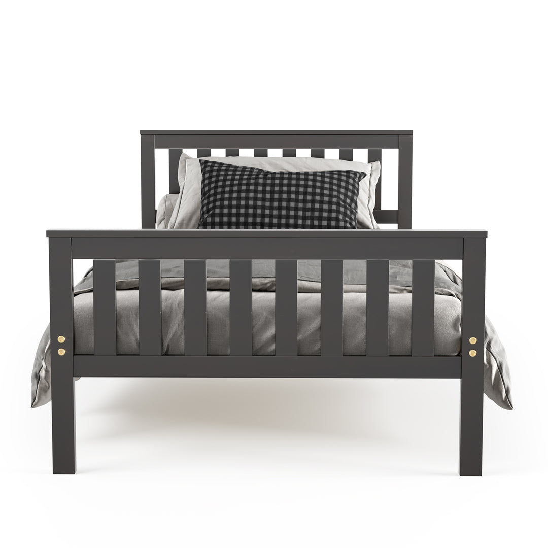 Easy Assembly Twin Size Wood Platform Bed with Headboard