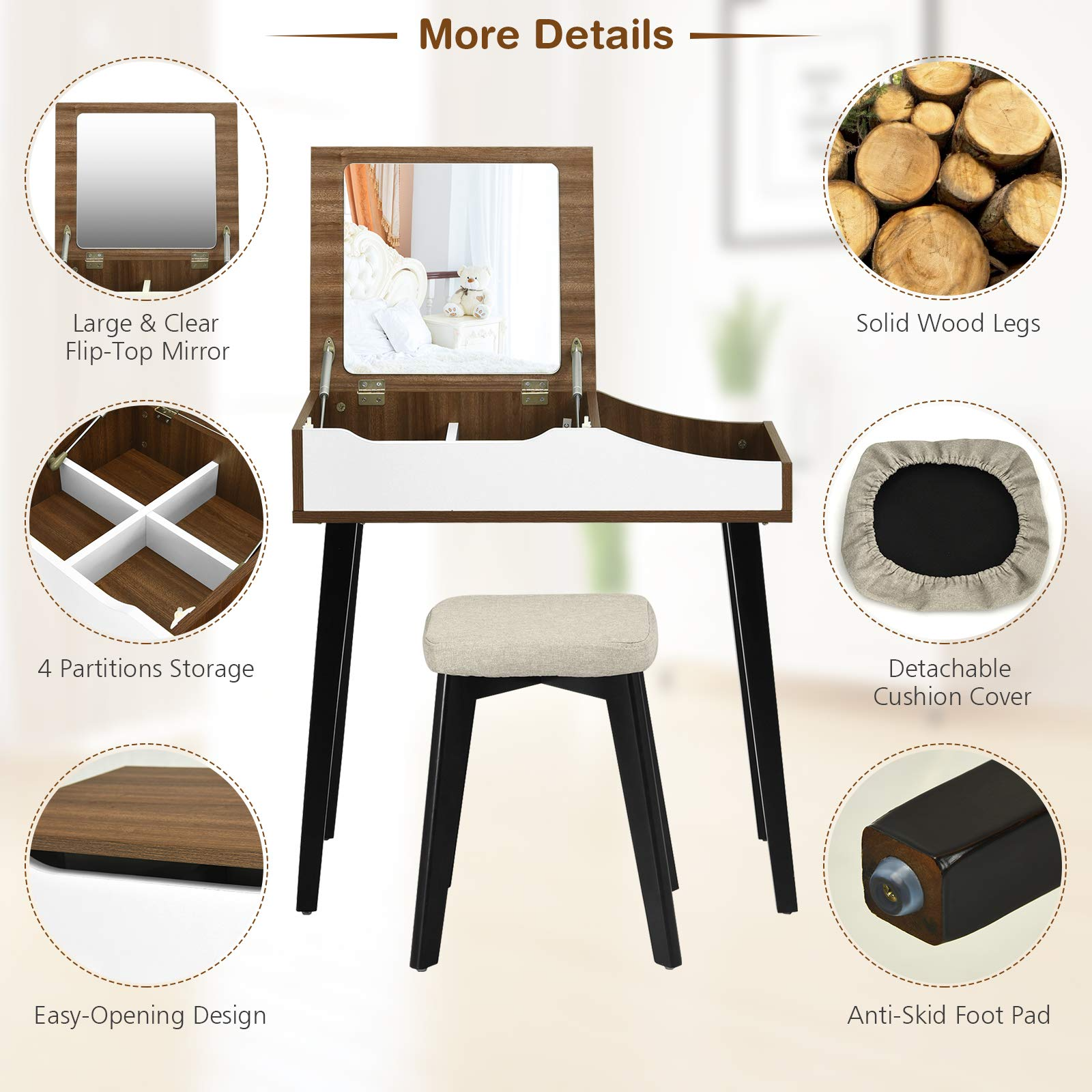 CHARMAID Vanity Set with Flip Top Mirror - Giantexus