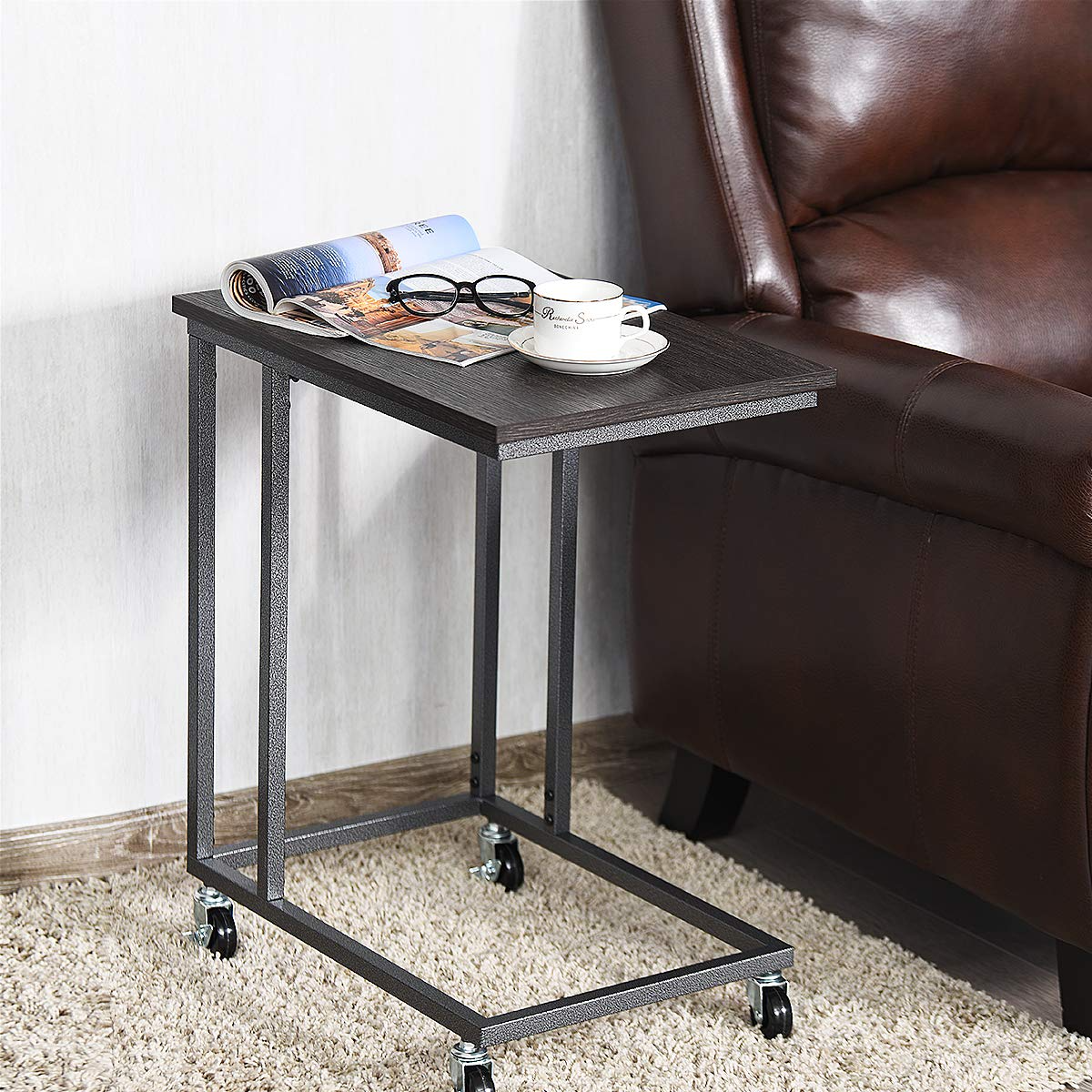 Giantex End Table Accent Sofa Side Table Wooden Rectangle Telephone Table with Rolling Casters