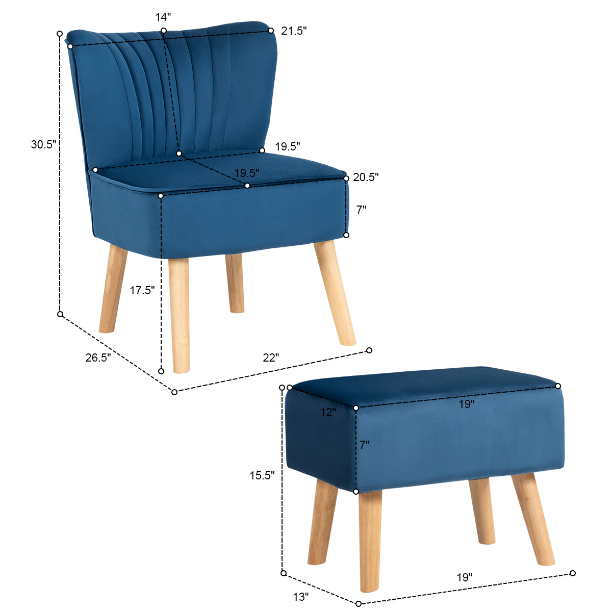 Velvet Accent Chair with Ottoman for Living Reading Room Bedroom - Giantexus