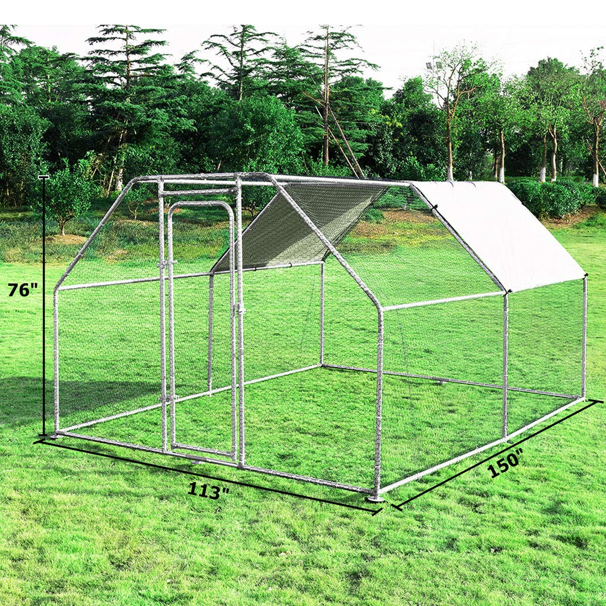 Large Metal Chicken Coop Walk-in Chicken Coops Hen Run House Shade Cage with Waterproof and Anti-Ultraviolet Cover for Outdoor Backyard