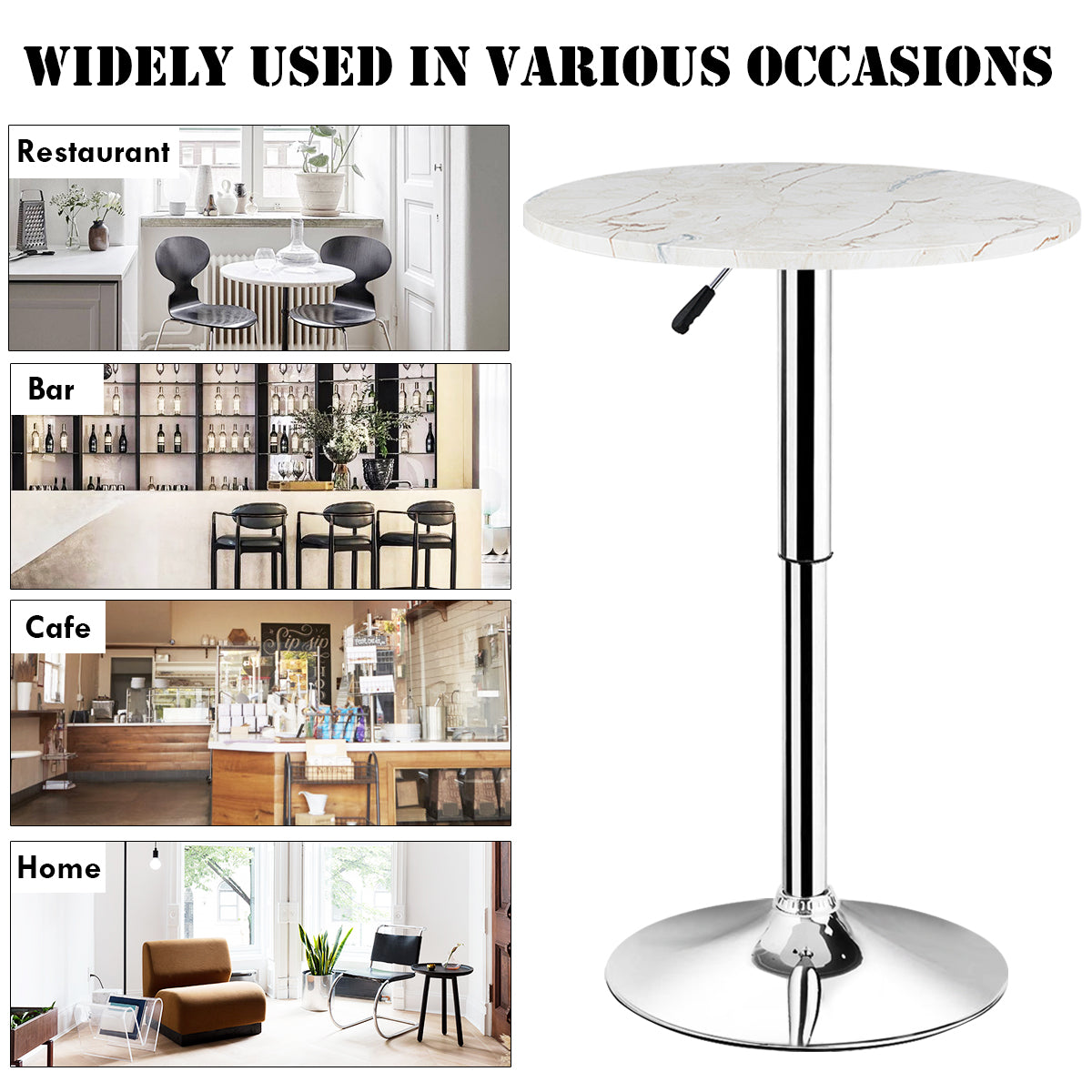 Round Pub Table Height Adjustable, 360 Swivel Cocktail Pub Table
