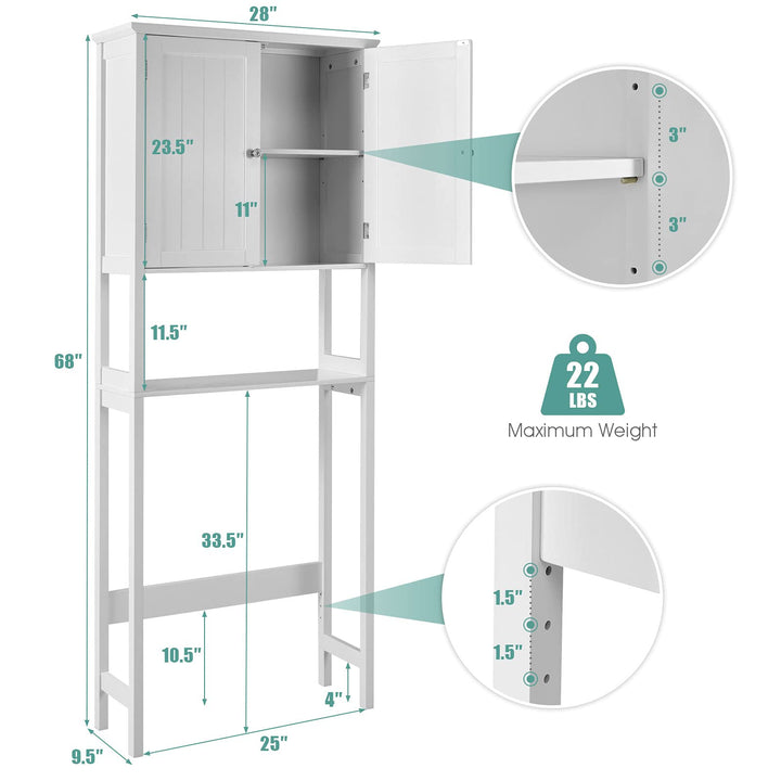 Giantex Over The Toilet Storage Cabinet W/ 2-Door Cabinet, Open Shelf, 3-Positon Adjustable Shelf