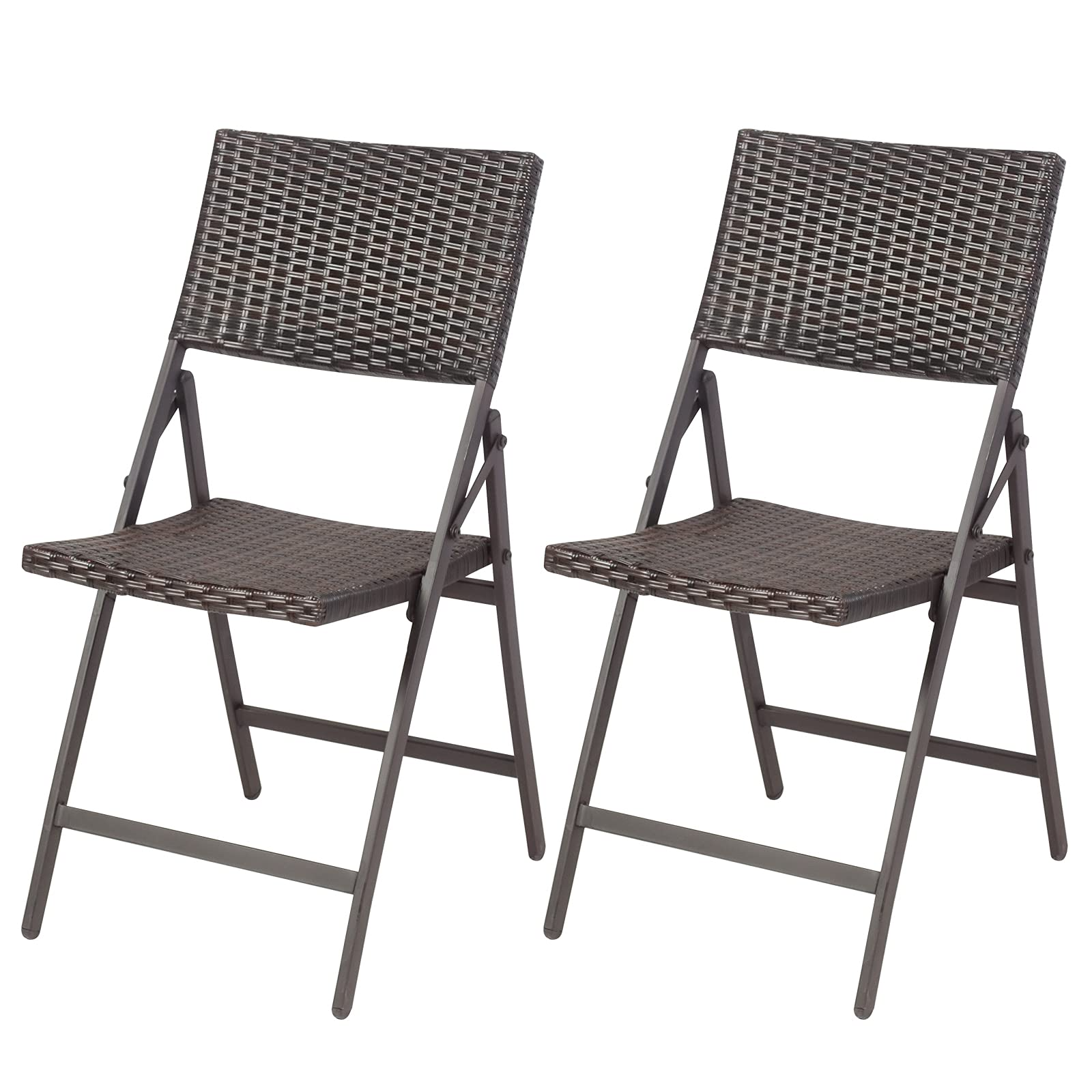 Giantex Set of 2 Patio Chairs, Folding Rattan Lawn Chairs with Armrest