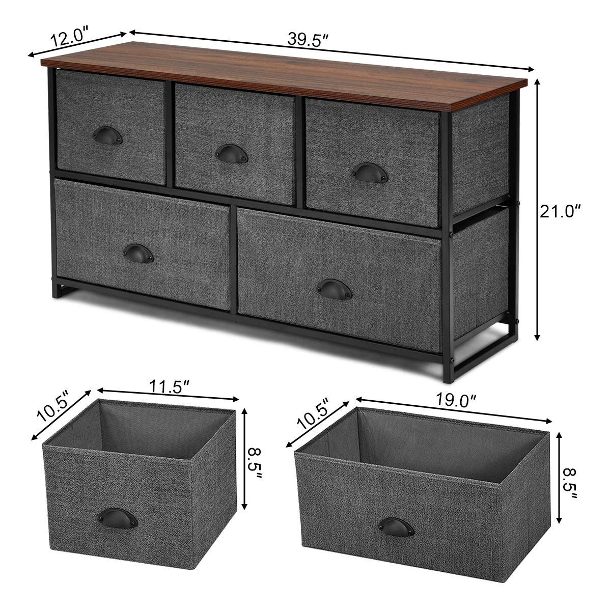 Giantex Dresser Storage Tower W/ 5 Foldable Cloth Storage Cubes