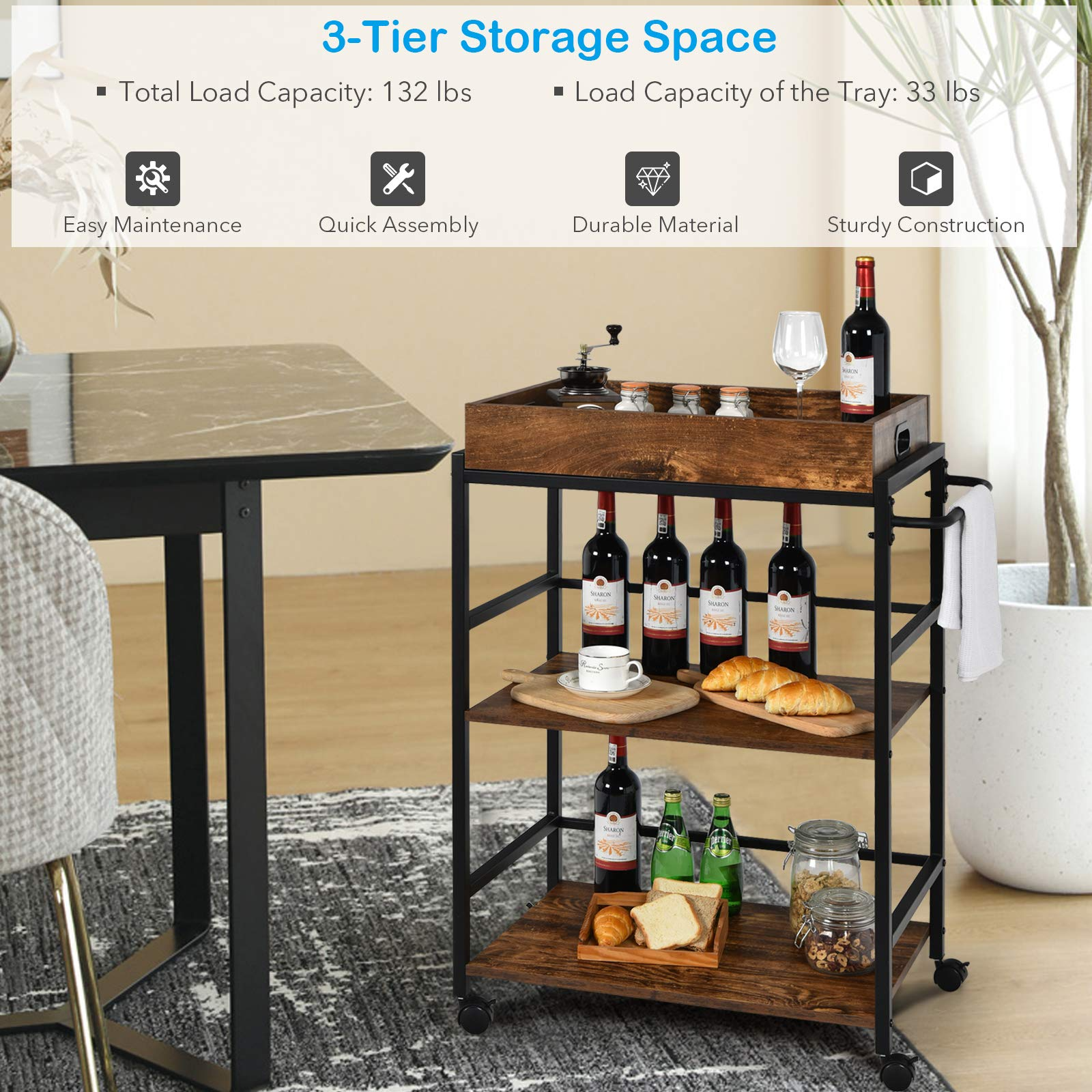 Giantex Kitchen Island Cart, Industrial Bar Cart on Wheels